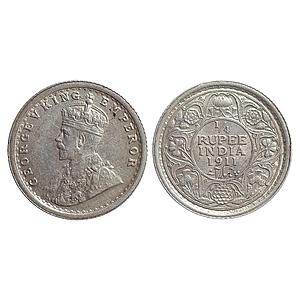 British India George V Calcutta Mint 1911 AD Silver ¼ Rupee