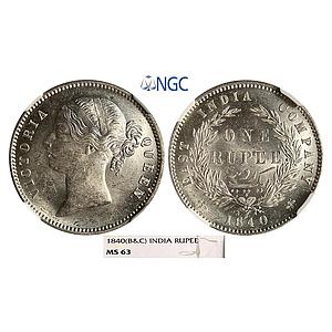 EIC Victoria Queen 1840 AD (B&C) Divided Legend 28 Berry Silver Rupee