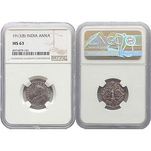 British India George V 1913 AD Bombay Mint Cupro-Nickel Anna
