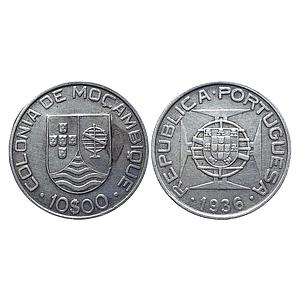 Mozambique Period Colony of the Portuguese Empire Silver 10 Escudos (0.720)