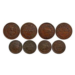 IPS Indore State Yashwant Rao Holkar II Shivaji Rao Holkar Set of 4 Coins Copper 1/2 Anna 