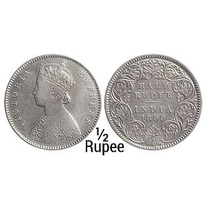 British India Victoria Empress 1899 AD Obv. A Rev. I C Incuse Calcutta Mint Silver 1/2 Rup