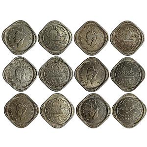 British India George VI 1939 (3) 1941 (3) Set of 6 Coins Cupro-Nickel 2 Annas