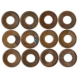 British India George VI 1944 (5) & 1945 AD Set of 6 Coins Copper Pice