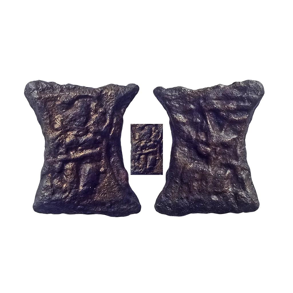 Ancient, Post-Mauryan, Kaushambi Area (Vatsa), &quot;Female goddess&quot; standing, Damru Shaped, Copper Unit