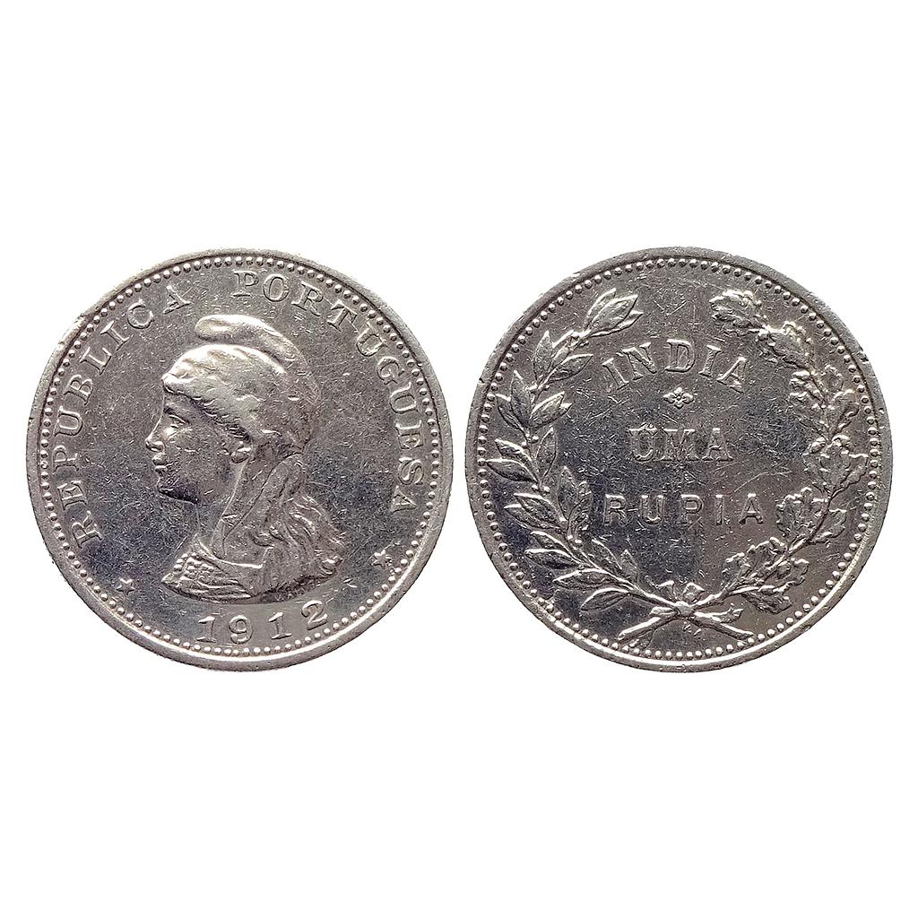 Indo Portuguese Goa 1912 AD Silver (.917) Uma Rupia/Rupee