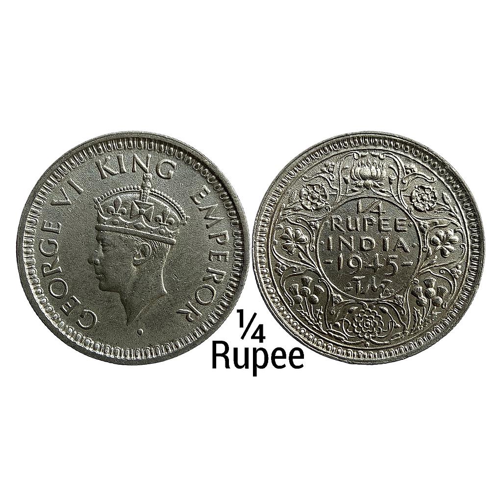 British India George VI 1945 AD Bombay Mint Large and Open 5 Half Silver 1/4 Rupee