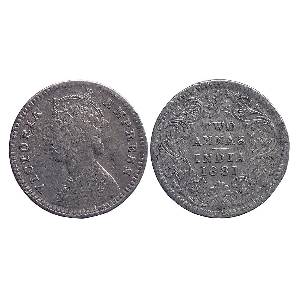 British India Victoria Empress 1881 AD B / II / C incuse Silver 2 Annas