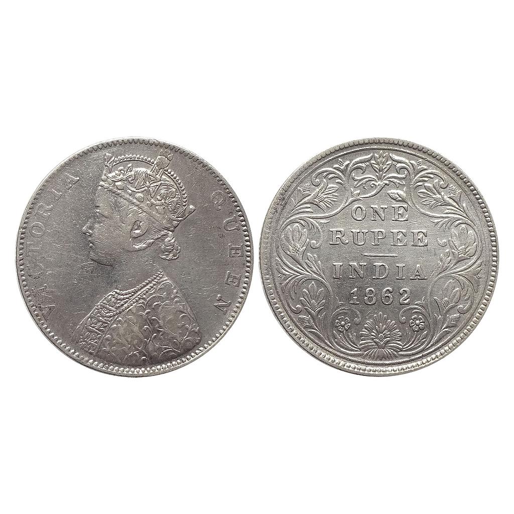 British India Victoria Queen 1862 AD Bombay Mint D / II Silver Rupee