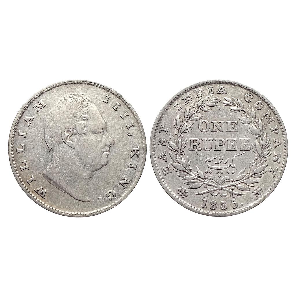 EIC Uniform Coinage William IV 1835 AD Calcutta Mint RS incuse B / II Bud leaves 20 Berries Silver Rupee