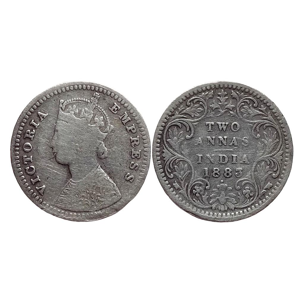 British India Victoria Empress 1883 AD Bombay Mint Obv. B Rev. II dot Silver 2 Annas