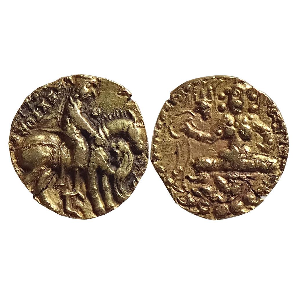 Ancient Hunas Prakashadityaaka Toramana Horseman Lion-Slayer type Gold Dinara