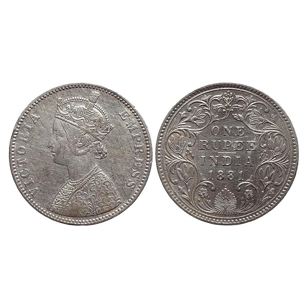 British India Victoria Empress 1881 AD A3 / IV / dot Bombay Mint Silver Rupee