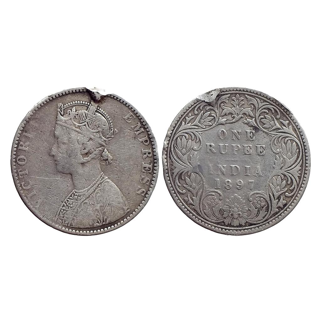 British India Victoria Empress 1897 AD Bust C2 Rev I B incuse Bombay Mint Ex Mount Silver Rupee