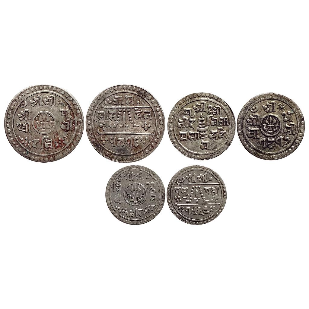 Nepal Prithvi Bir Bikram Shah Tribhuvana Bir Bikram Set of 3 Coins Silver 1/2 &amp; 1/4 Mohur