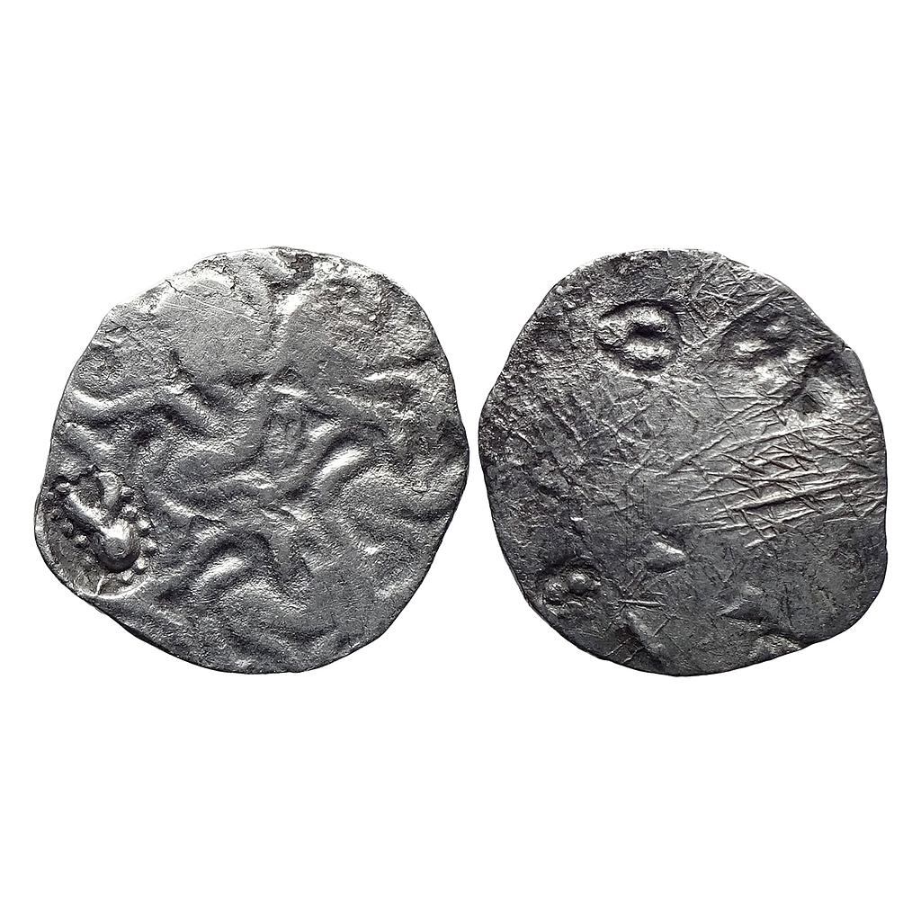Ancient Punch Marked Coinage Whorl type coin of the Northern Upper Ganga Region Normally attributed to Early Panchala Silver Vimshatika