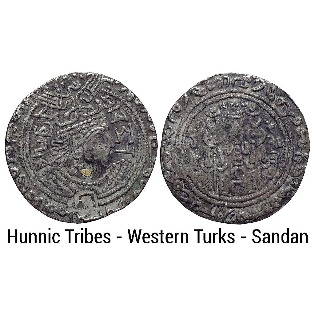 Ancient World Hunnic Tribes Western Turks Sandan Unknown / Uncertain Mint in Bactria Silver Drachm
