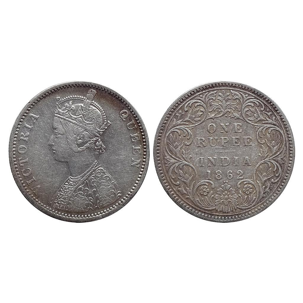 British India Victoria Queen 1862 AD Obv. A Rev. I 1/2 dot Bombay Mint Silver Rupee