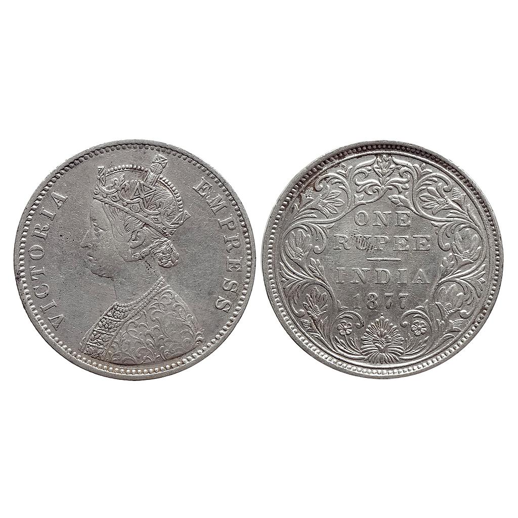 British India Victoria Empress 1877 AD Obv. A2 Rev. II / dot Bombay Mint Silver Rupee