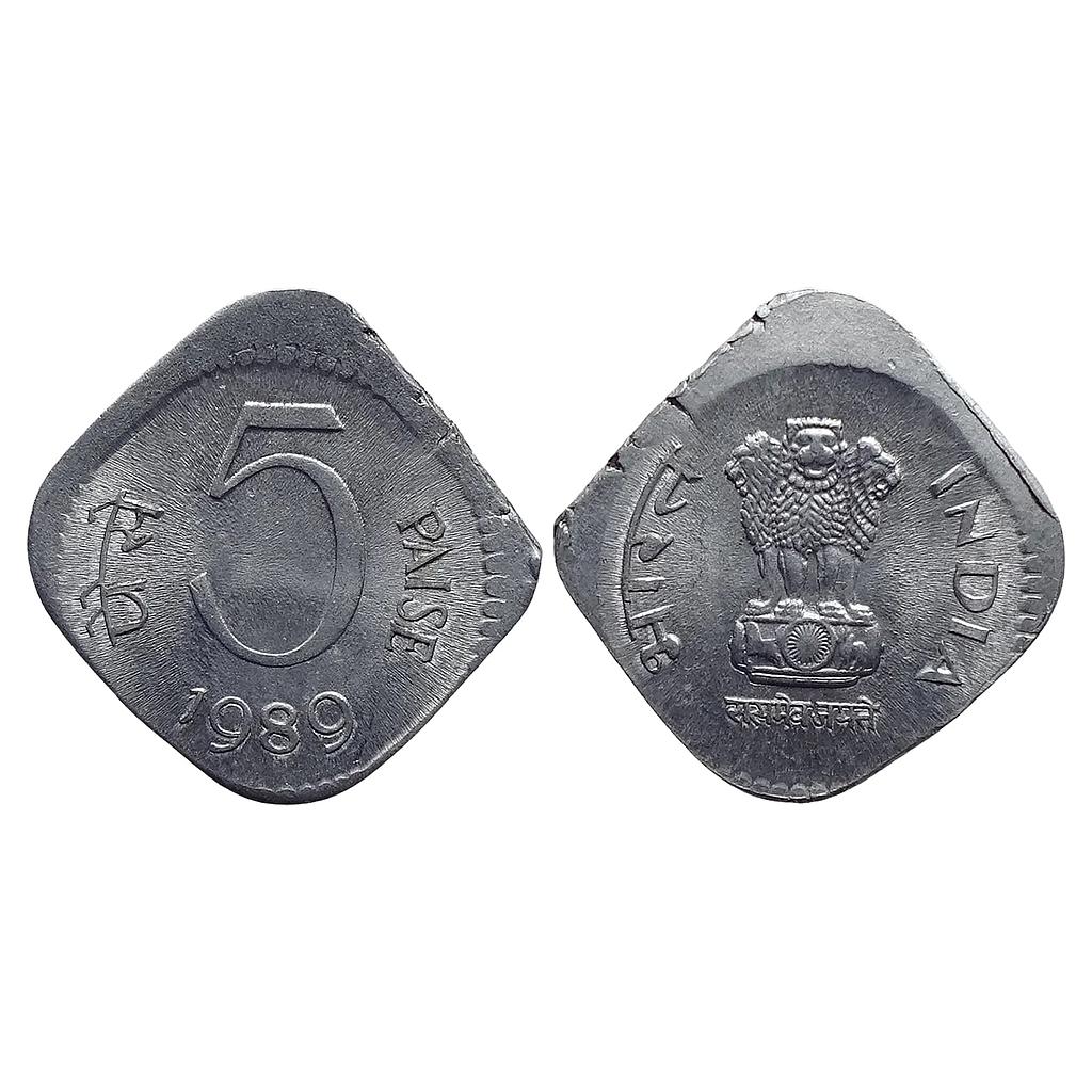 Republic India Calcutta Mint 1989 AD off Center Aluminium-magnesium 5 Paise