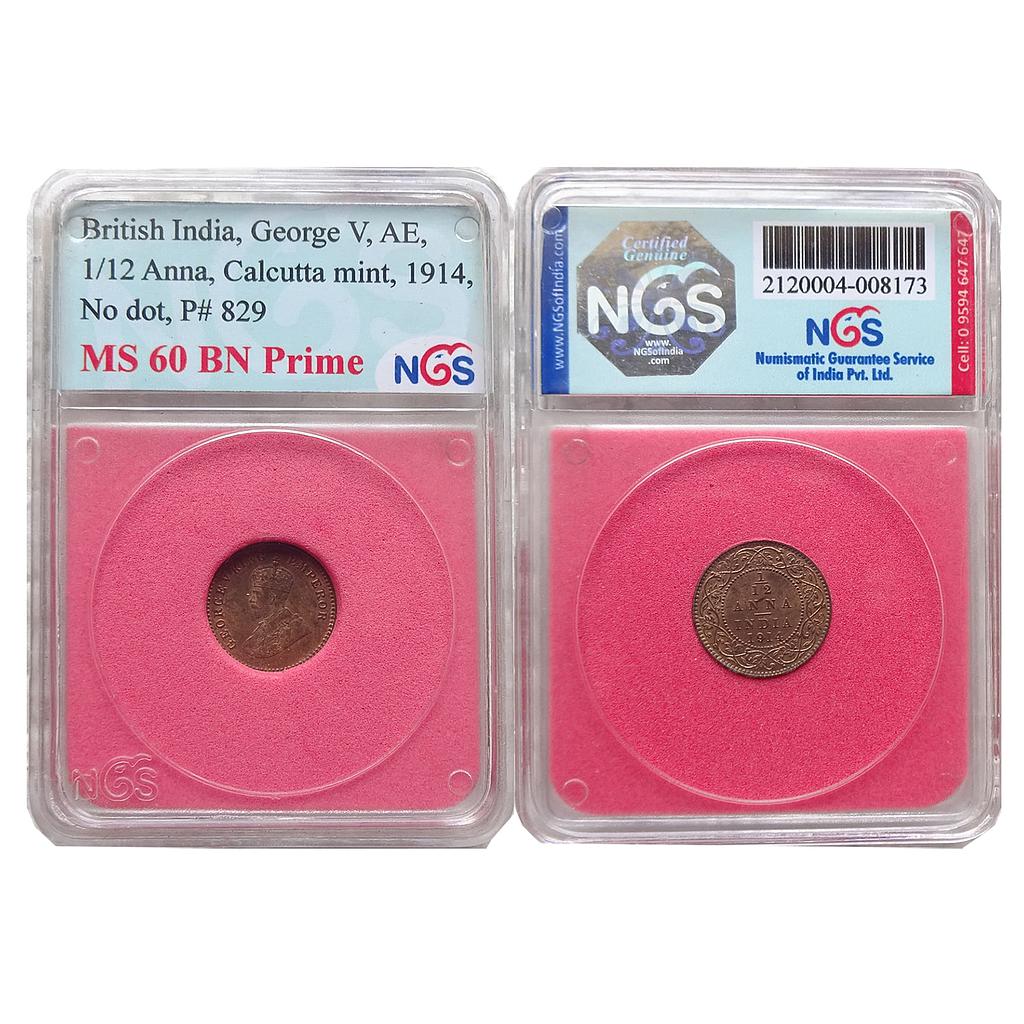 British India George V  1914 AD Calcutta Mint Copper 1/12 Anna