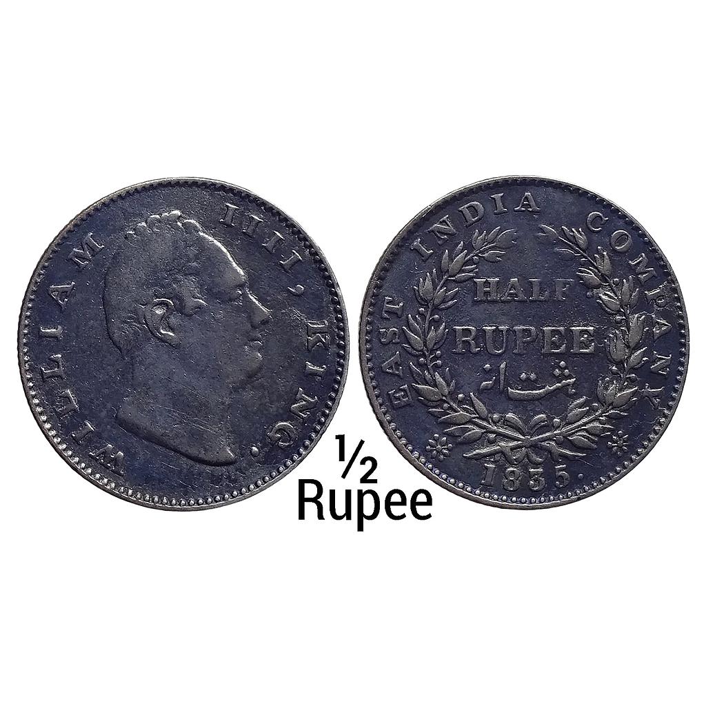 EIC William IV 1835 AD No initials 20 Berries Bombay Mint  Silver 1/2 Rupee
