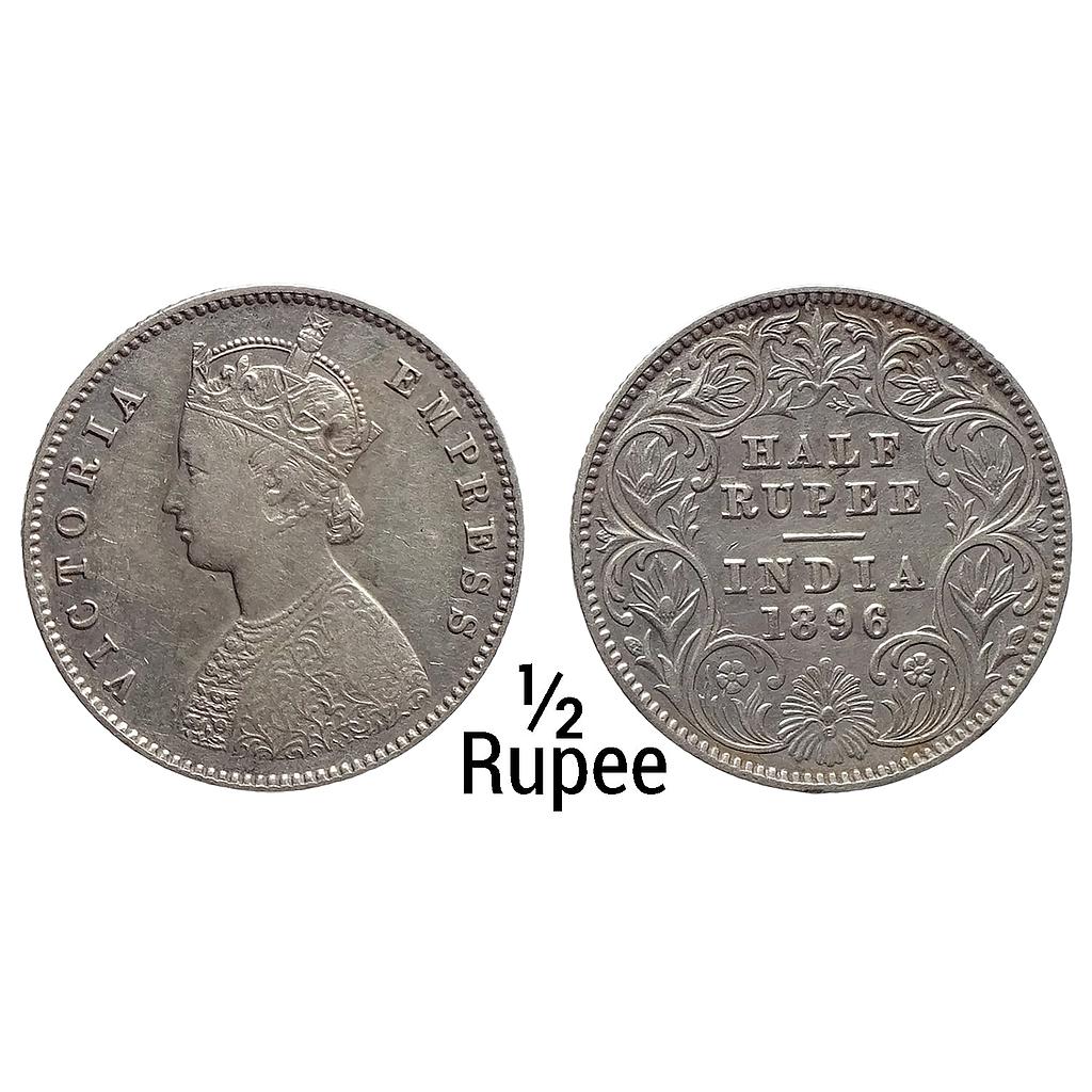 British India Victoria Empress 1896 AD A / I / C incuse Calcutta Mint Silver 1/2 Rupee