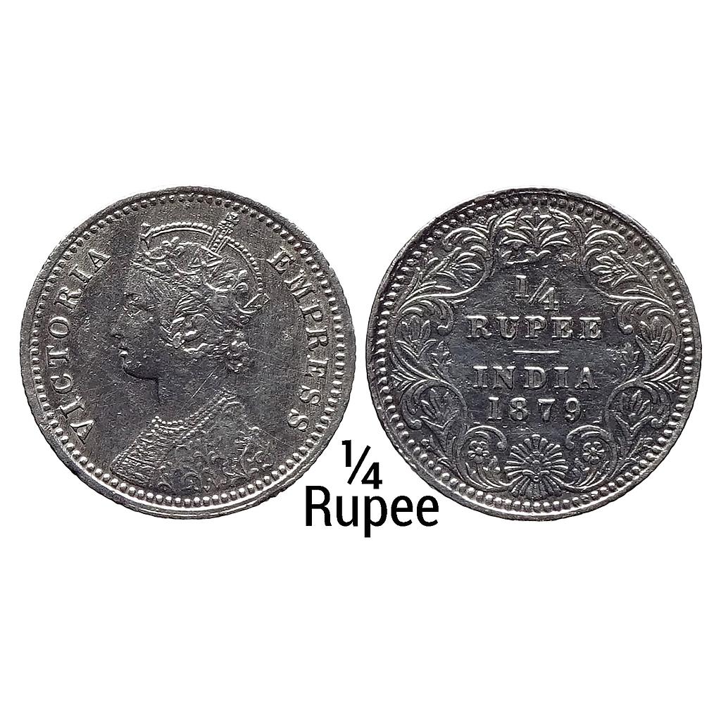 British India Victoria Empress 1879 AD Calcutta Mint C / II / C incuse Silver 1/4 Rupee