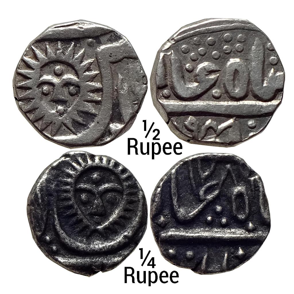 IPS Indore State Ahilyabai Holkar INO Shah Alam II Set of 2 Coins Silver 1/2 Rupee &amp; 1/4 Rupee