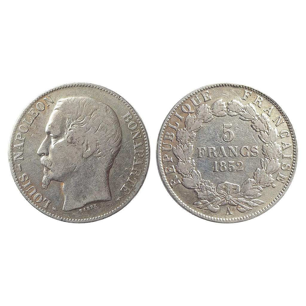 France Napoleon III Silver 5 Francs 1852 AD