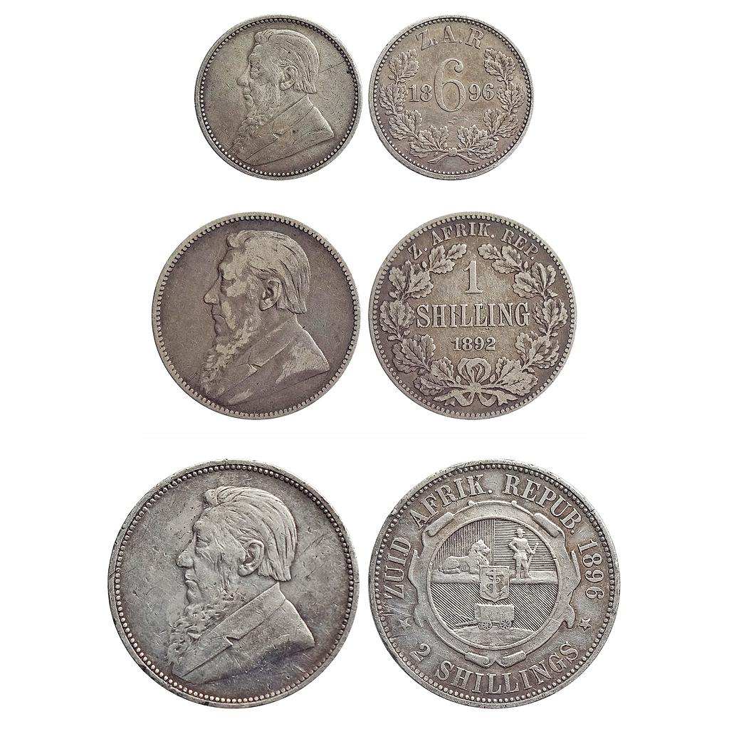 South Africa, Zuid African Republic, Silver 6 Pence, One &amp; Two Shilling, Set of 3 coins