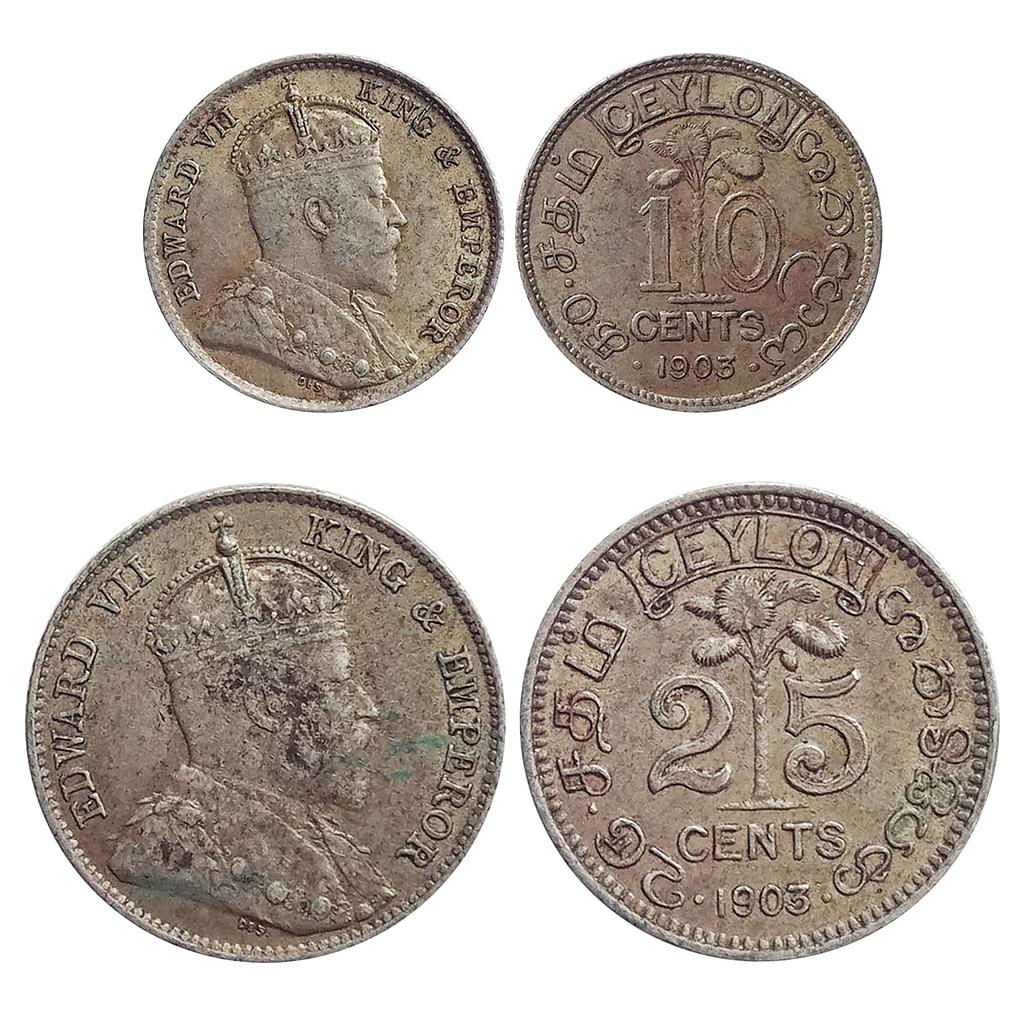 Ceylon, (Sri Lanka), Edward VII, 10 &amp; 25 Cents, Set of 2 coins