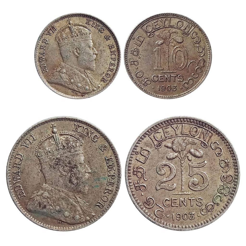 Ceylon, (Sri Lanka), Edward VII, 10 &amp; 25 Cents, Set of 2 coins
