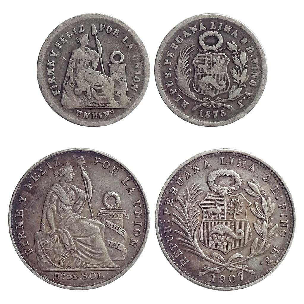 Peru, Silver, 1 Dinero &amp; 1/5 Sol, set of 2 coins