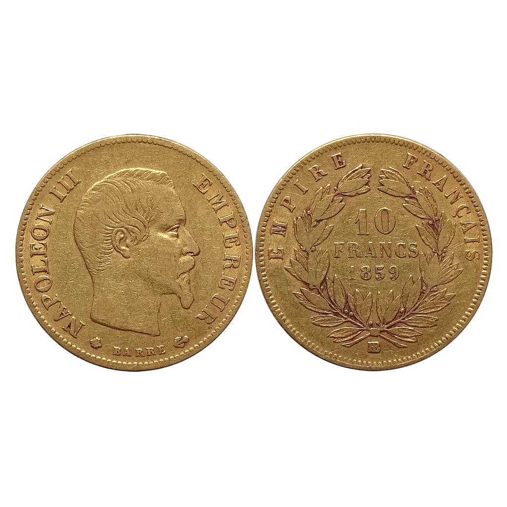 France Napoleon III 1859 B Gold 10 Francs