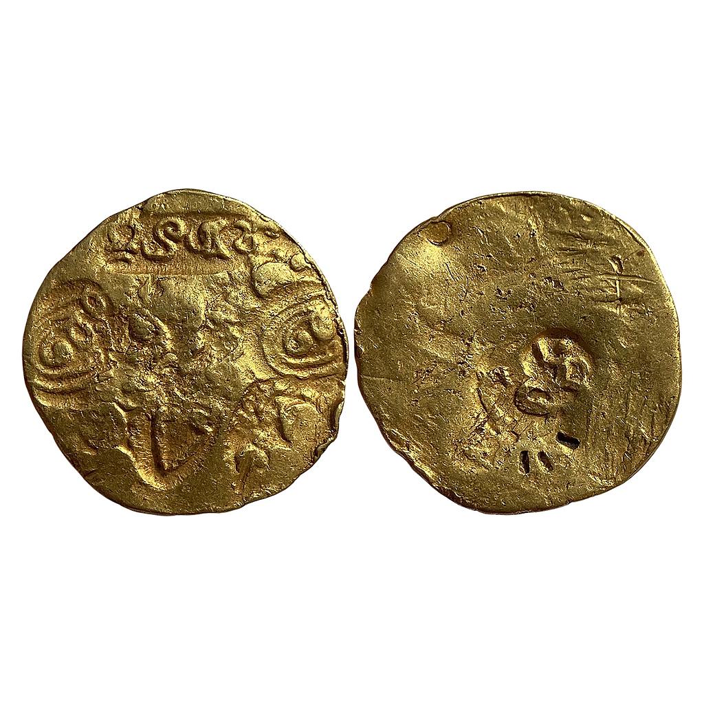 Hindu Medieval Chalukyas of Kalyani or Feudatories in the name of Someshvara lll Punch Marked Gold Gadyana