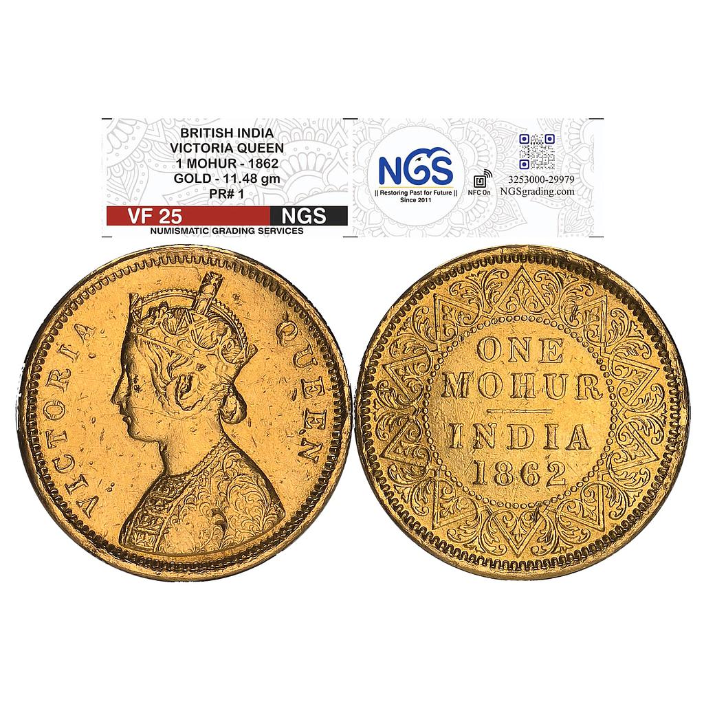 British India Victoria Queen 1862 AD Gold Mohur