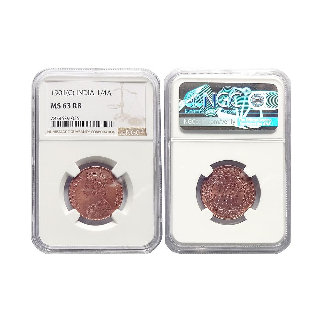 British India Victoria Empress 1901 Copper ¼ Anna