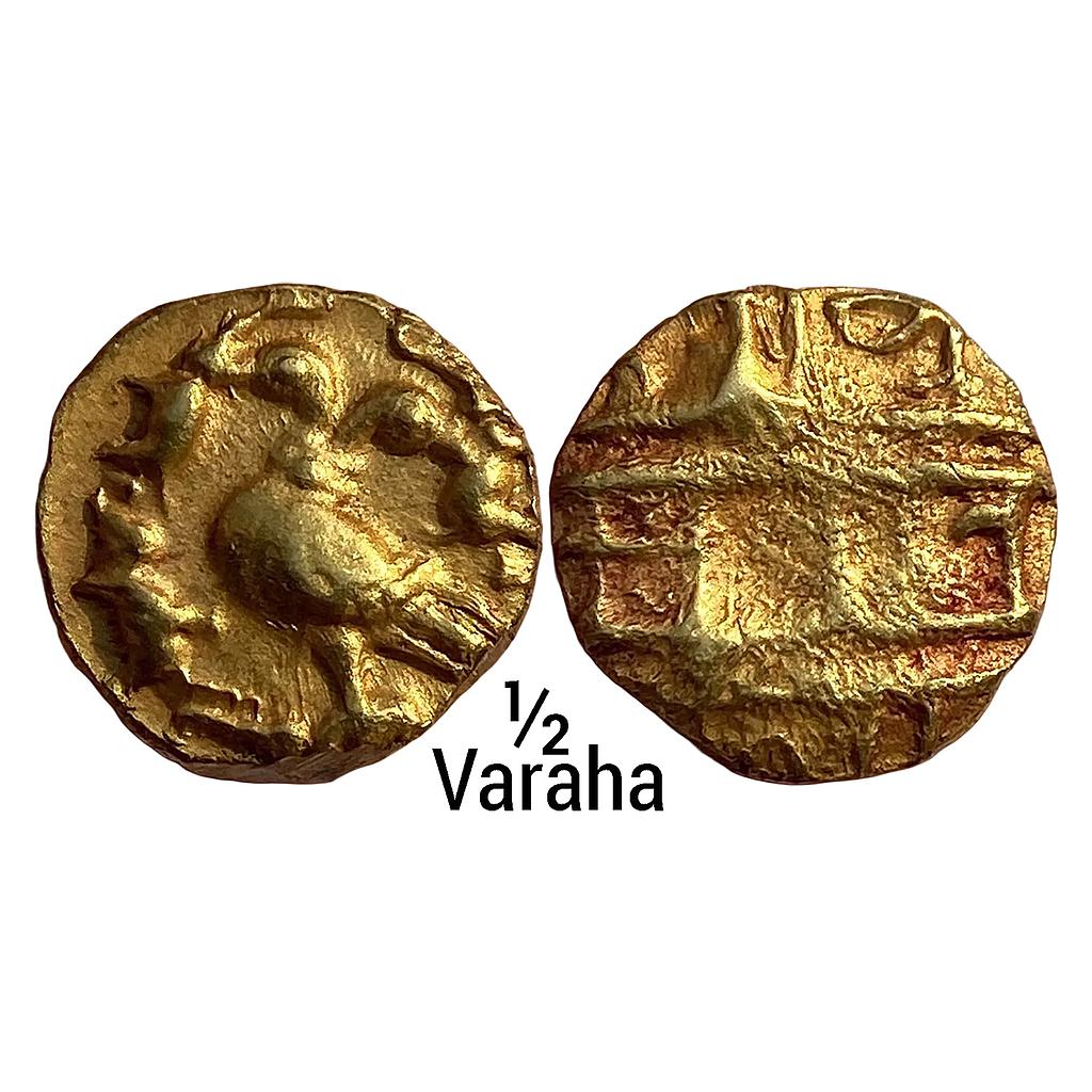 Hindu Medieval Vijaynagar Empire Achyutadevaraya Gandabherunda type Gold 1/2 Varaha