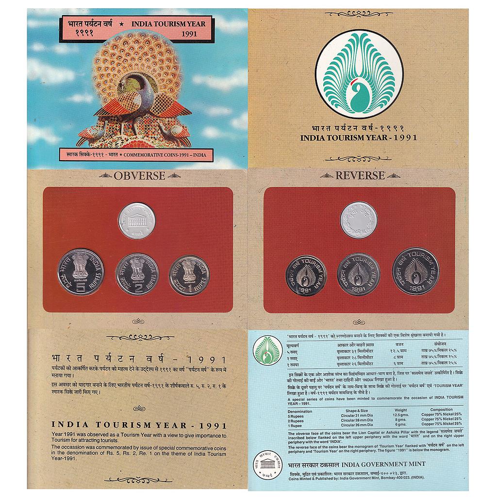 Republic India 1991 AD Proof Set Bombay Mint India Tourism Year Set of 3 Rupee 5 2 and 1