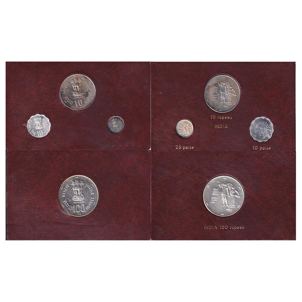 Republic India 1981 AD Proof Set Word Food Day Set of 4 Rupee 100 10 25 Paise and 10 Paise