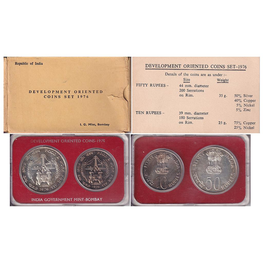 Republic India 1976 AD Uncirculated Set Development Oriented Coins set Set of 2 Rupee 10 and 50