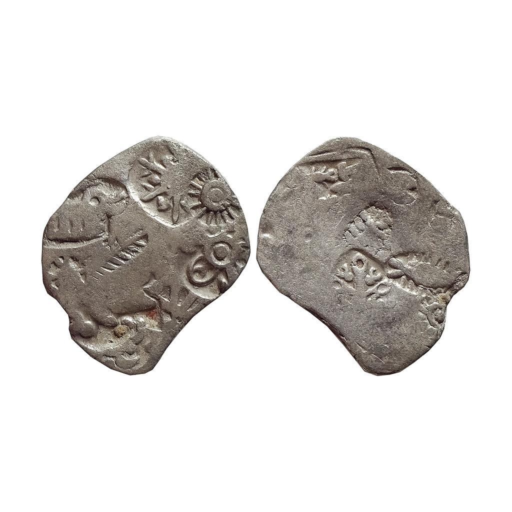 Magadha Imperial, Punch Marked Coinage, Silver Karshapana, Series III Over Struck On Series II Rare