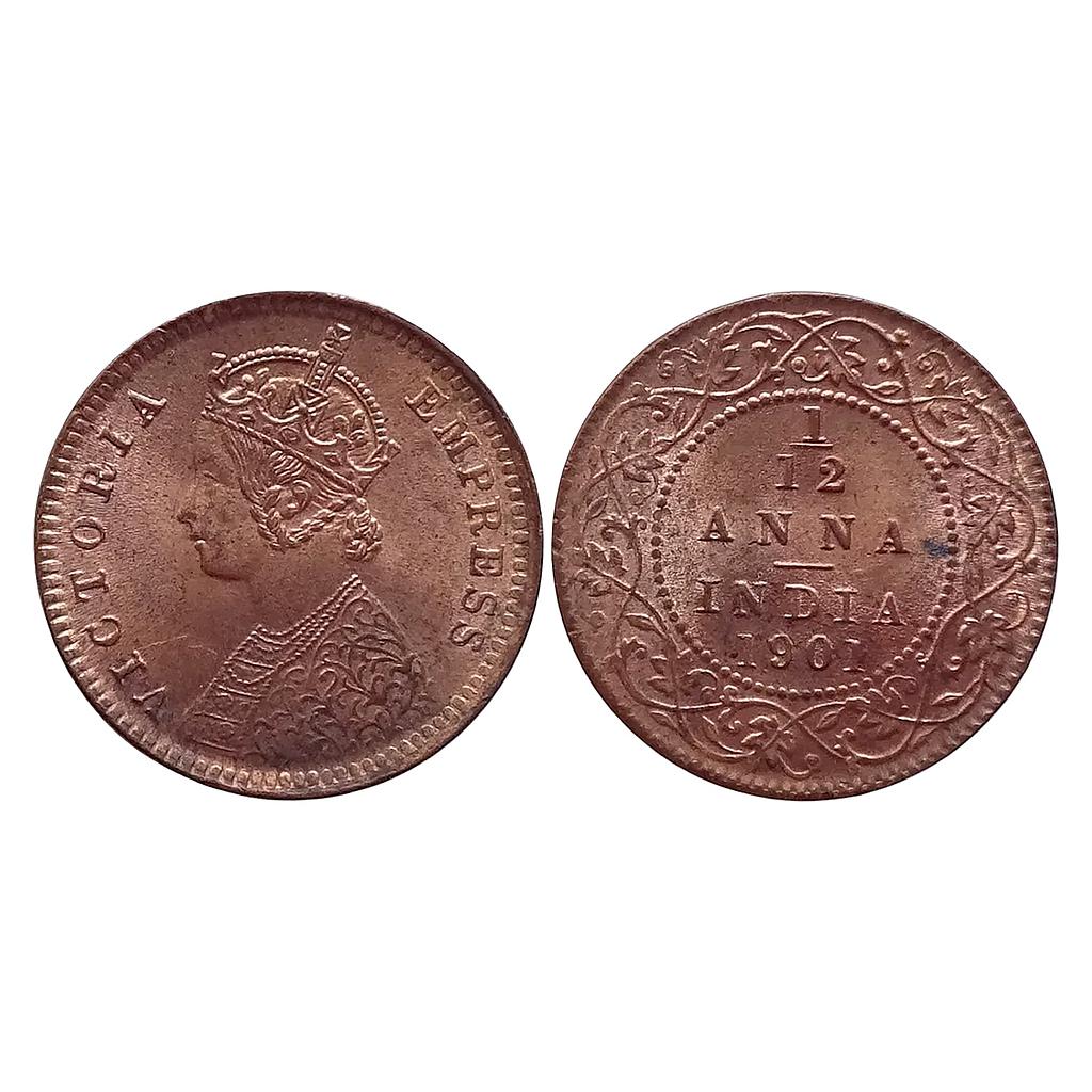 British India Victoria Empress 1901 AD Calcutta Mint Copper 1/12 Anna