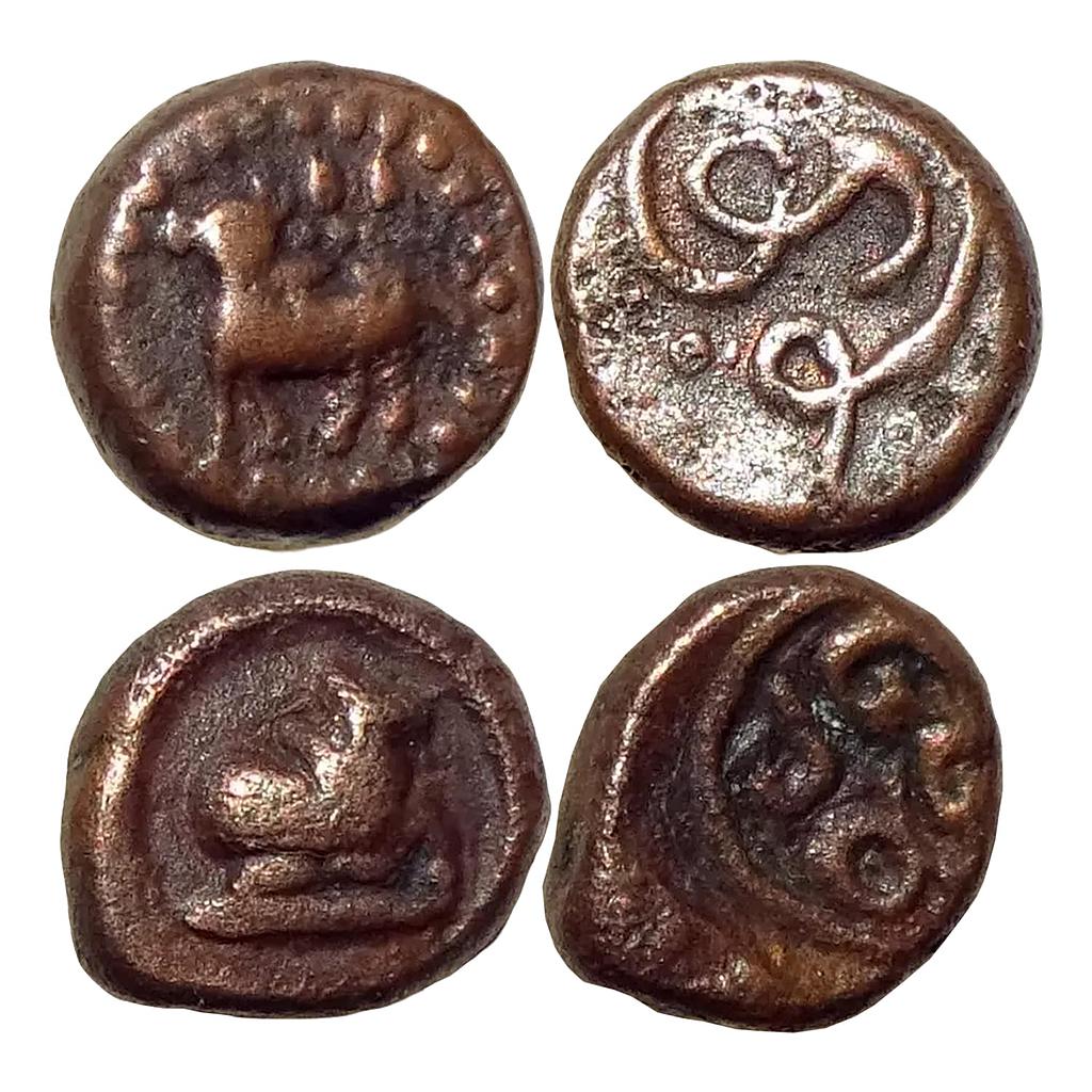 Hindu Medieval Tamil Nadu Nayaka Issues Set of 2 Coins Copper Kasu