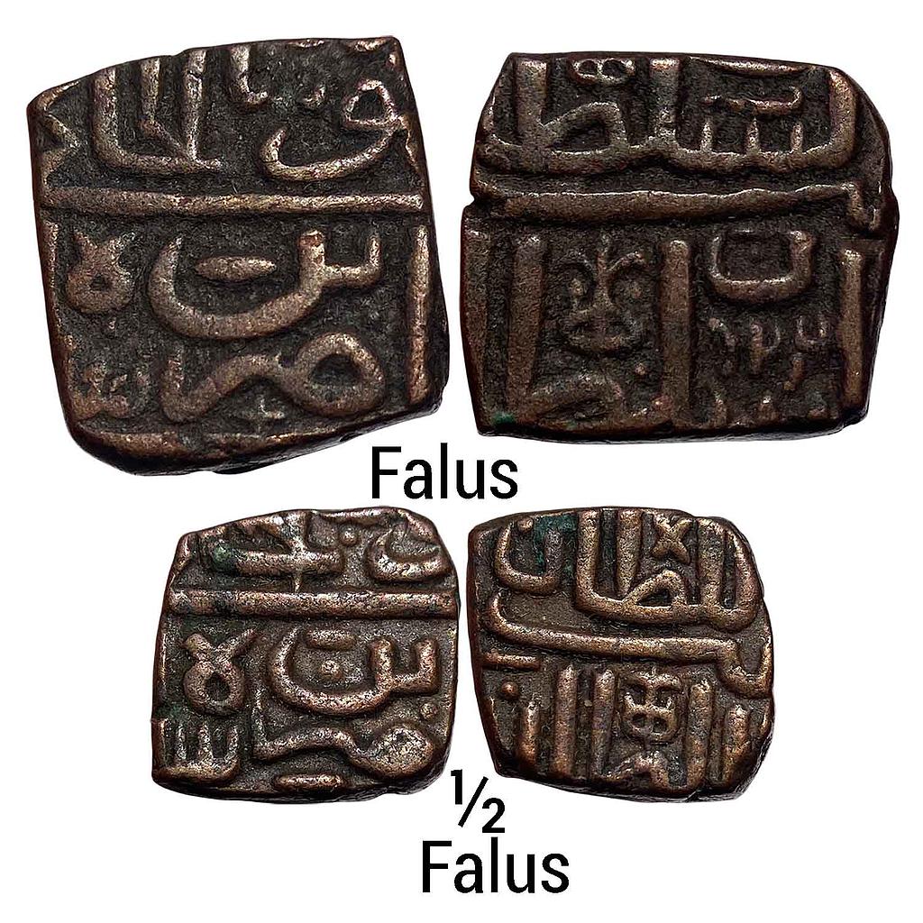 Malwa Sultan Mahmud Shah II Set of 2 Coins Copper Falus &amp; 1/2 Falus