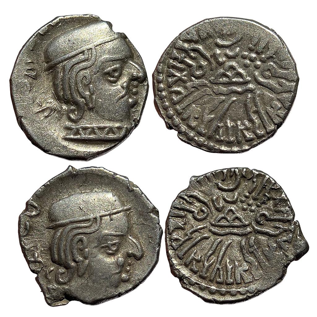Ancient Western Kshatrapas Kardamaka Dynasty Bhatrudaman as Mahakshatrapa Set of 2 Coins Silver Drachm