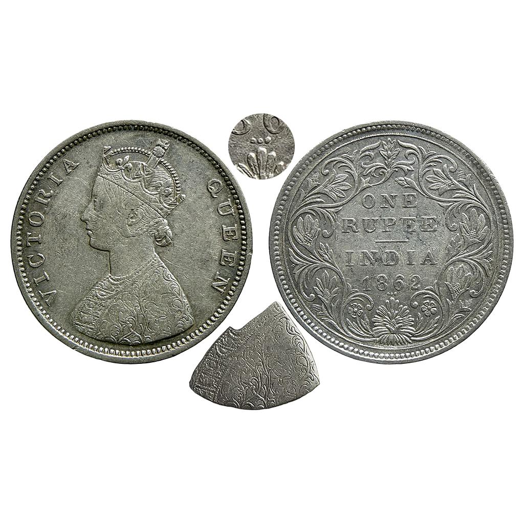 British India Victoria Queen 1862 AD Half Anna Mule 0/3 dots Silver Rupee