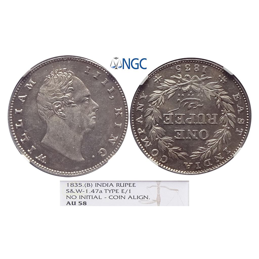 EIC William IV 1835 AD Bombay Mint No initials Coin Align B / II Bud leaves 20 Berries Silver Rupee