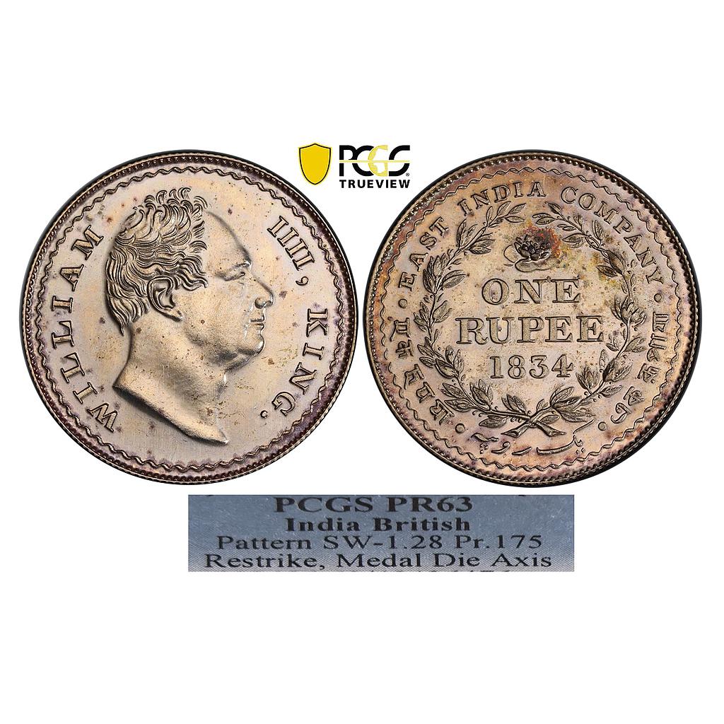 EIC William IV 1834 AD Calcutta Mint Silver Proof Pattern Early Restrike Rupee
